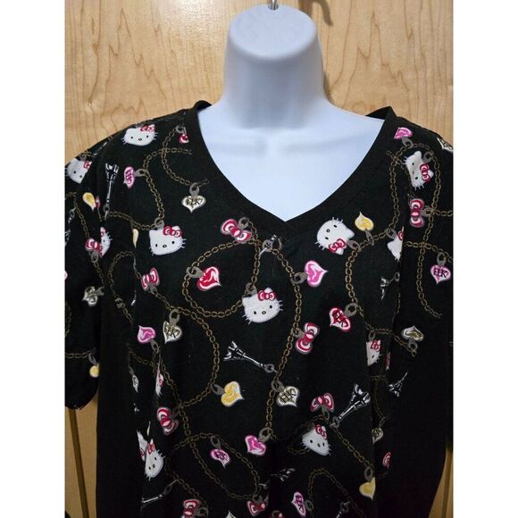 Hello Kitty Womens Scrub Top 2XL Black V-Neck Short Sleeve Cotton/Polyester Blen - Picture 1 of 6
